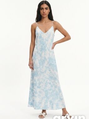 AllSaints Light Blue Tie-Dye Slip Maxi Dress
